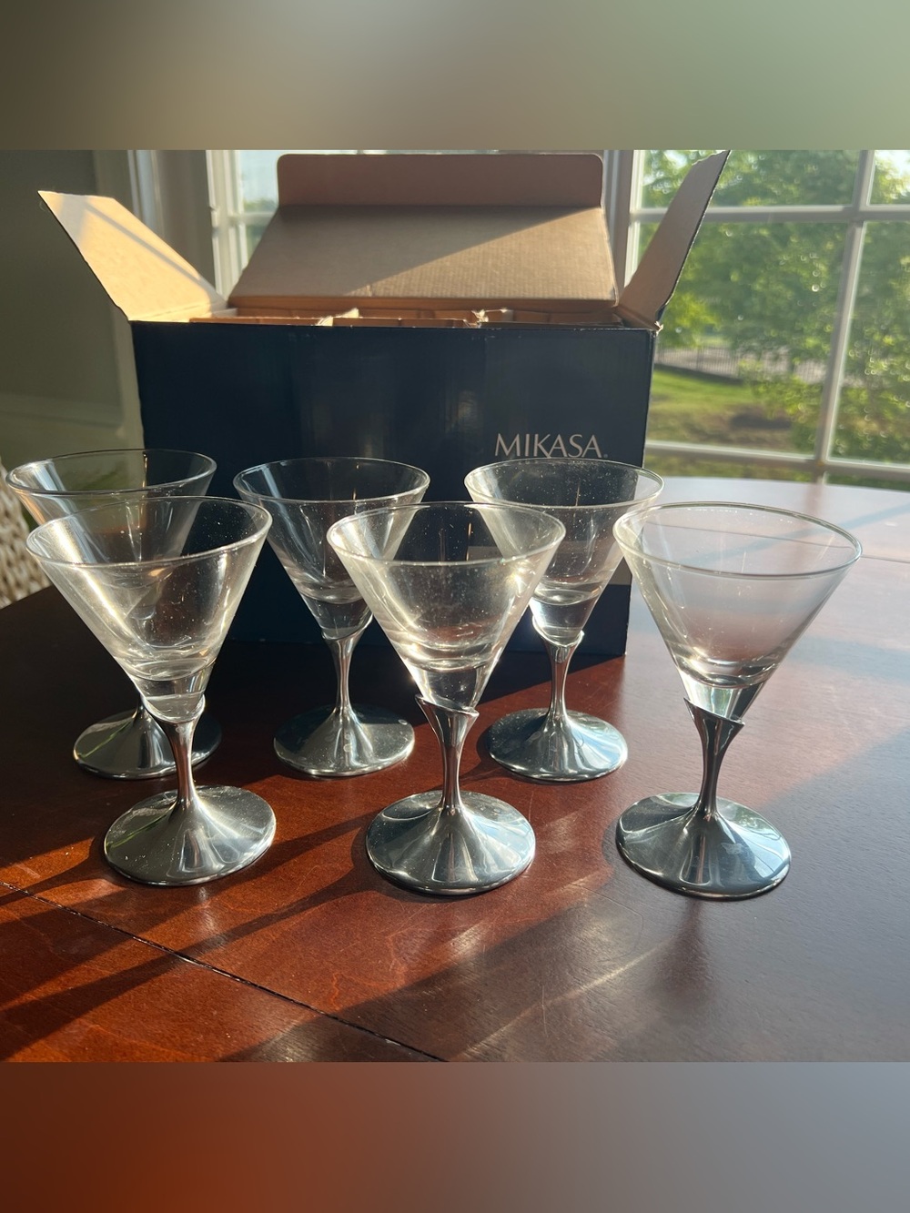 Mikasa Glass Martini Coupes w/ Silver-Tone Stems Set of 6 Axis by David Rockwell